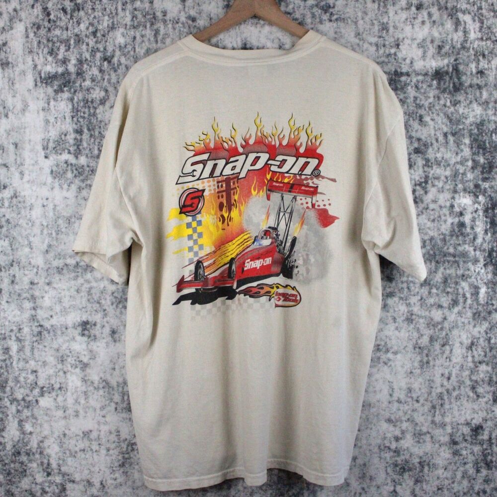 Snap-On Racing Doug Herbert Graphic T Shirt Size XL Off White Color Vintage Y2K